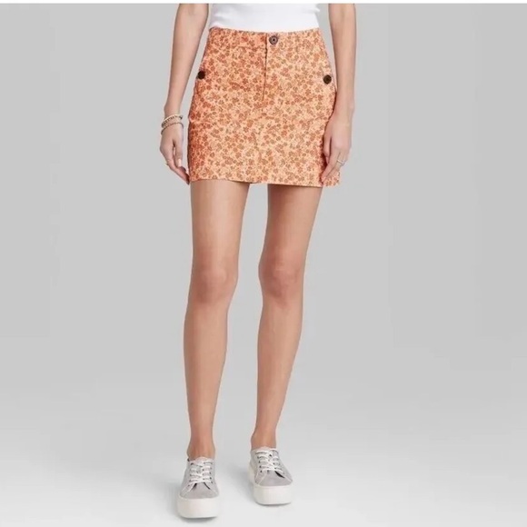 144. Size 6 NWT Wild Fable Women's High-Rise Chino Mini Skirt Rust Floral - Picture 3 of 13